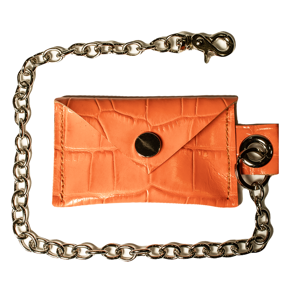 “CHARTIER” Leather Chain Wallet (Orange Croc- Embossed Cowhide Leather)
